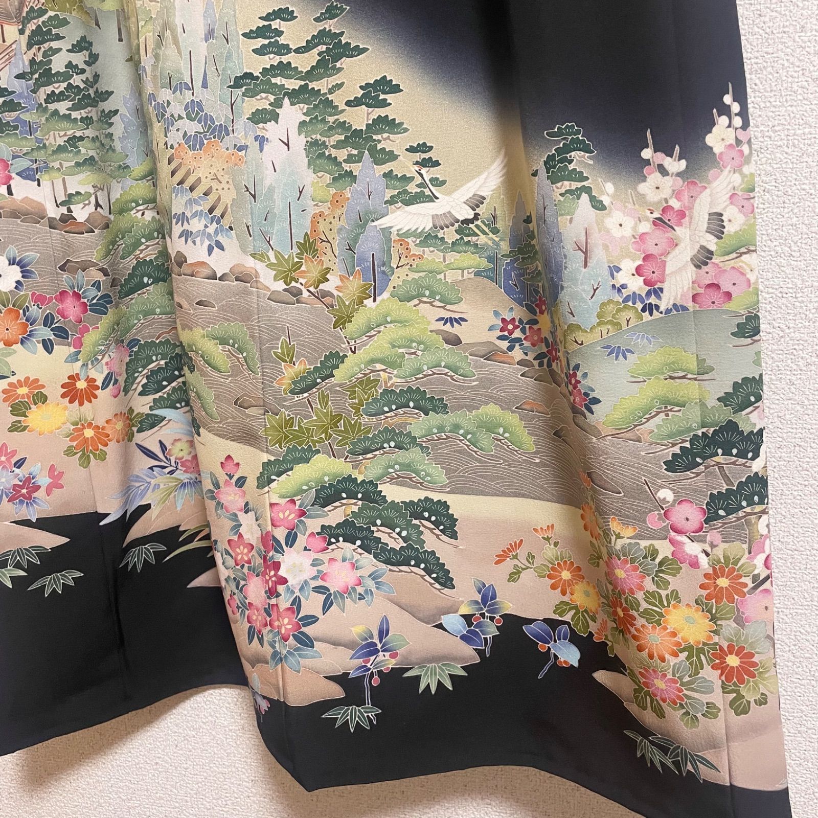 一点物 着物リメイク ロングワンピース ドレス 黒留袖 正絹 友禅 作家