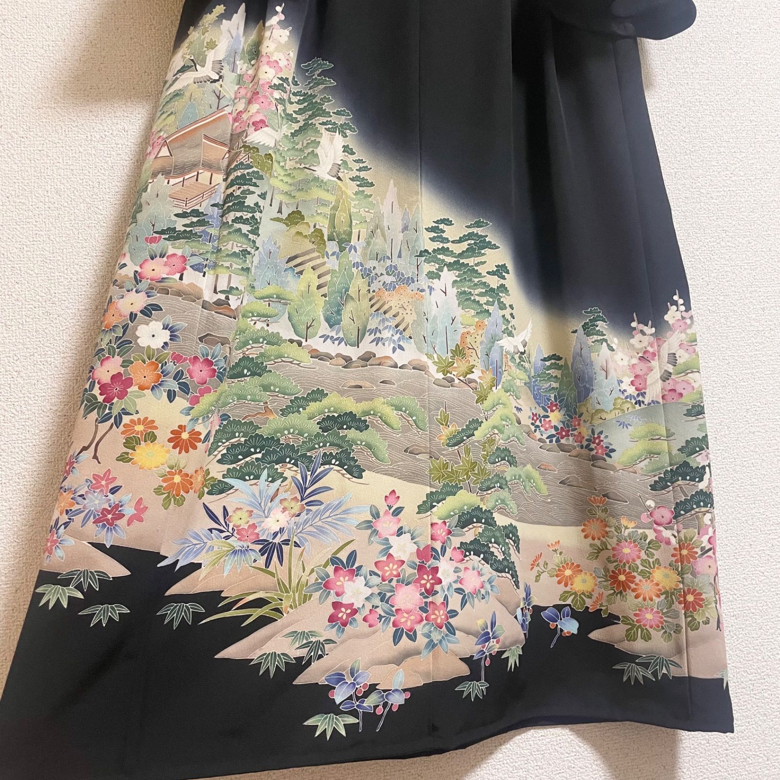 一点物 着物リメイク ロングワンピース ドレス 黒留袖 正絹 友禅 作家