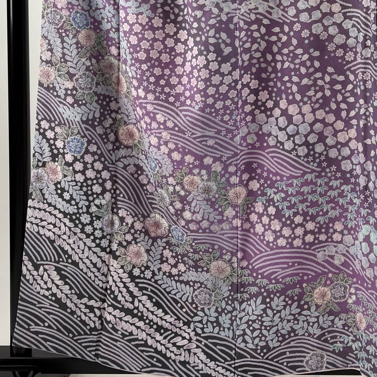 訪問着 身丈158.5cm 裄丈64cm M 袷 辻が花 波 ぼかし 紫 正絹 名品