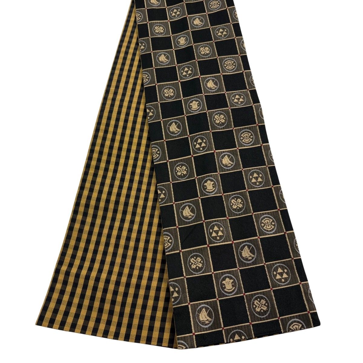 半幅帯 優品 市松 宝尽くし 黒 化繊 【中古】 7,448円