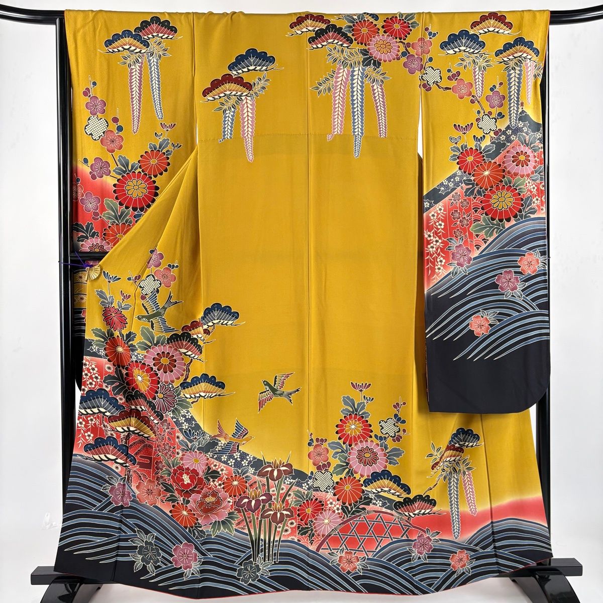 美品】 振袖 身丈161cm 裄丈67cm M 袷 袋帯フルセット 落款 菊 松