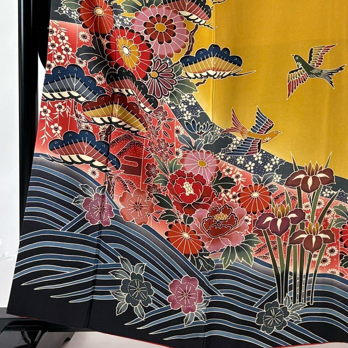 美品】 振袖 身丈161cm 裄丈67cm M 袷 袋帯フルセット 落款 菊 松