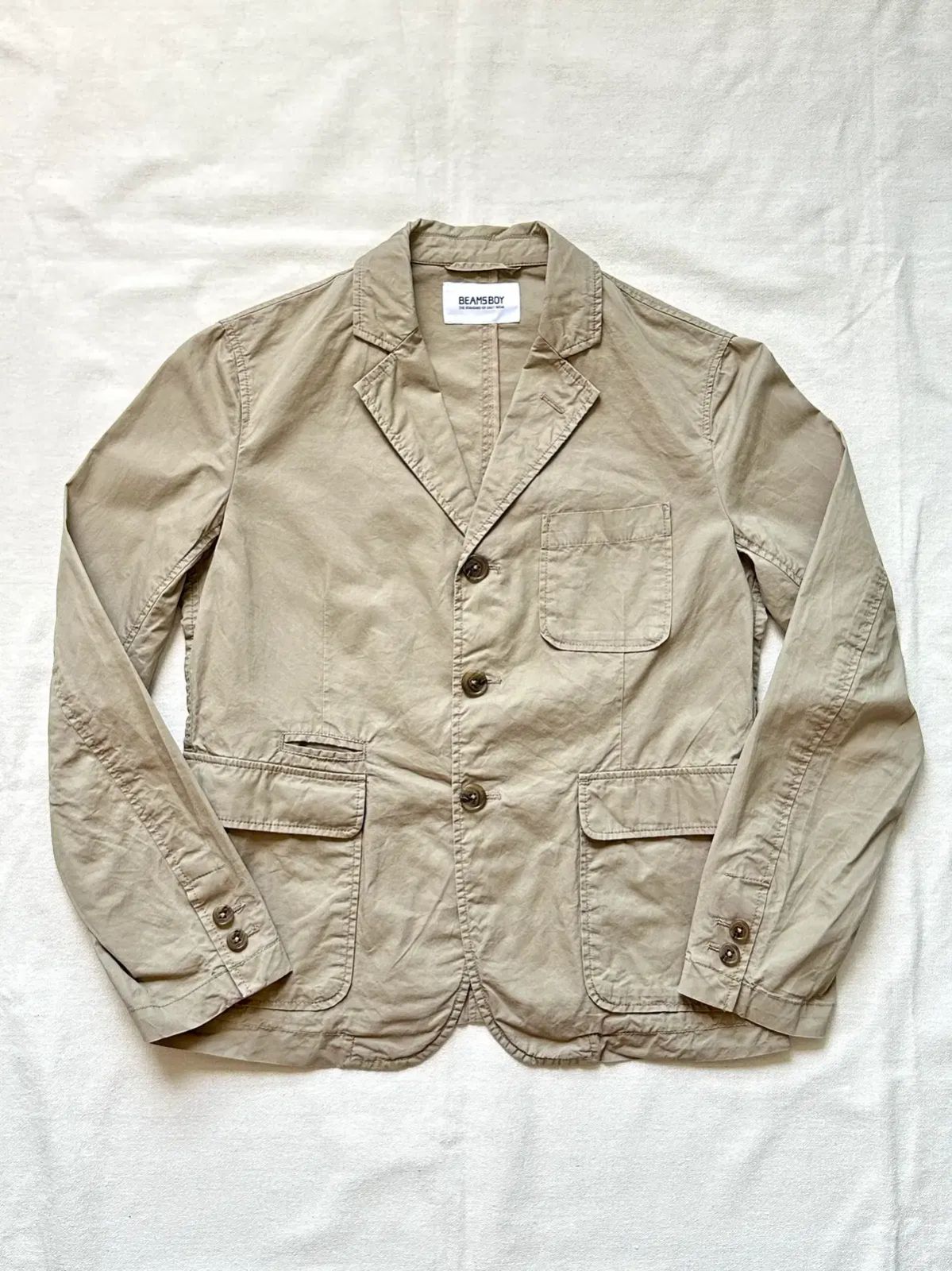 BEAMS BOY ベージュ ウォッシュド コットン 3ボタン ブレーザー F