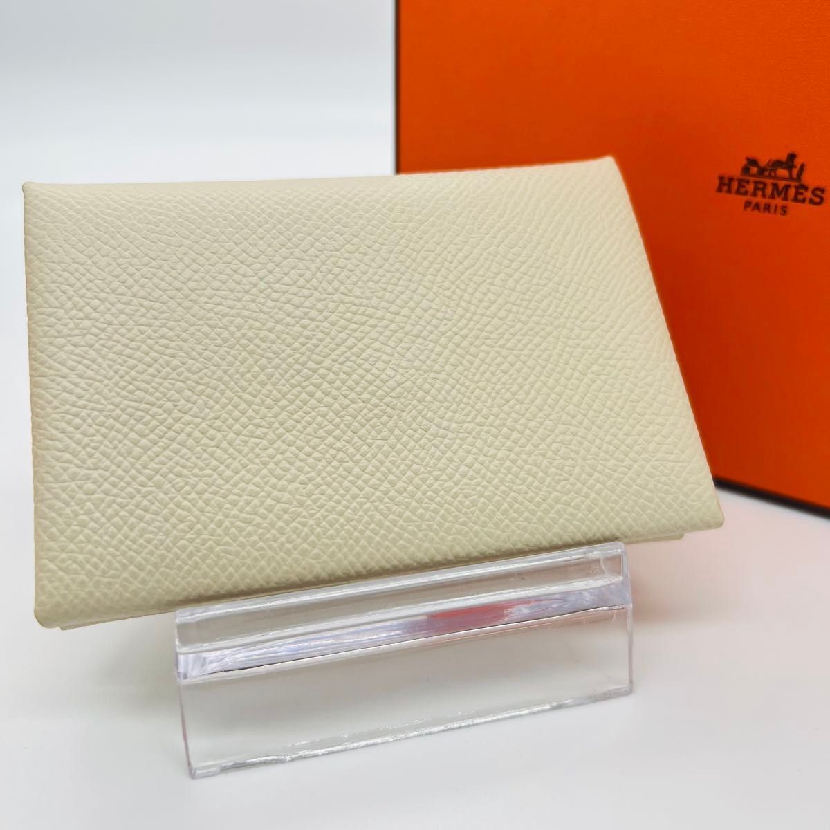 HERMES エルメス カルヴィ デュオ コインケース　カードケース ホワイト　シルバー金具 レザー