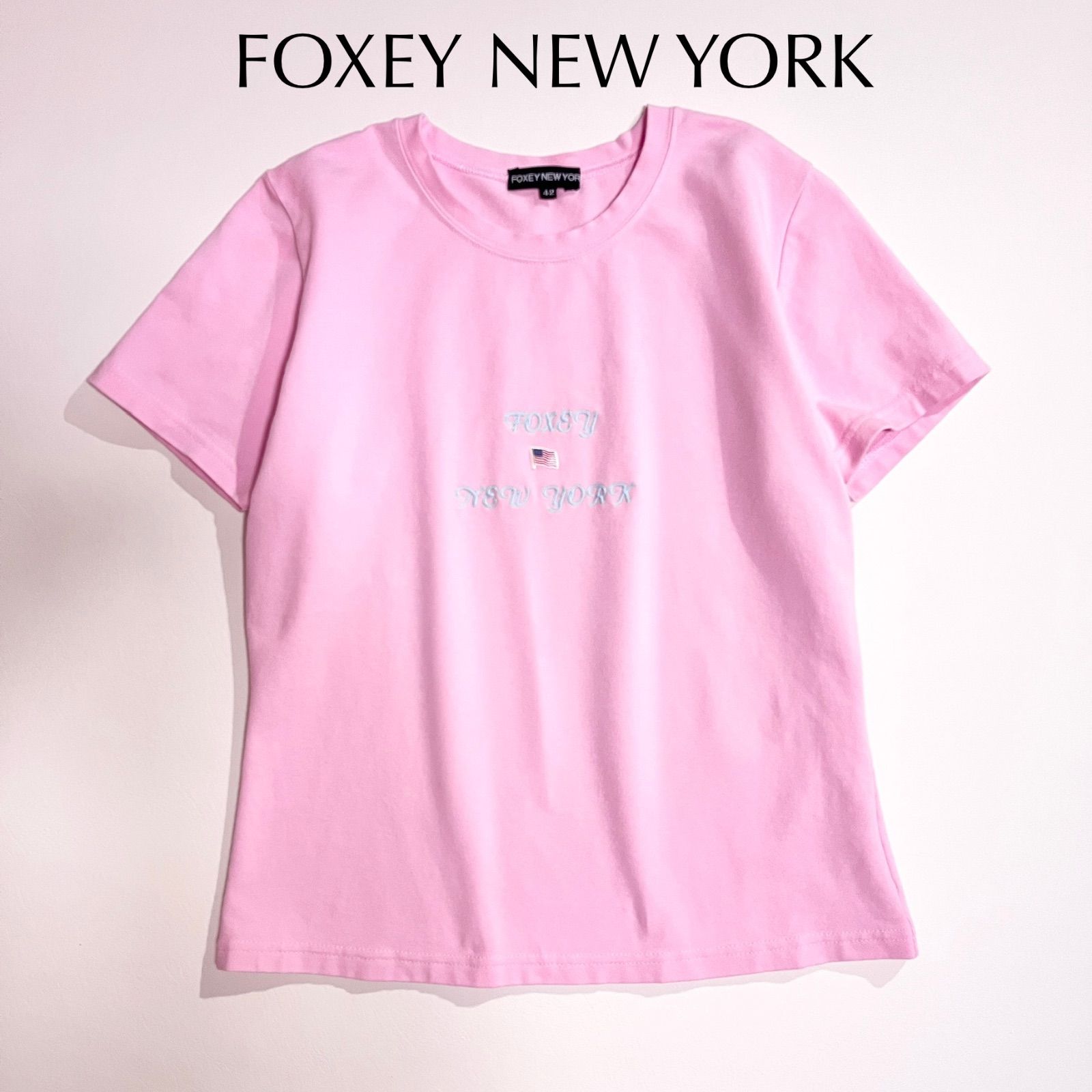 kS16 FOXEY NEW YORK 大きいサイズ 42 クルーネック Tシャツ ロゴ 