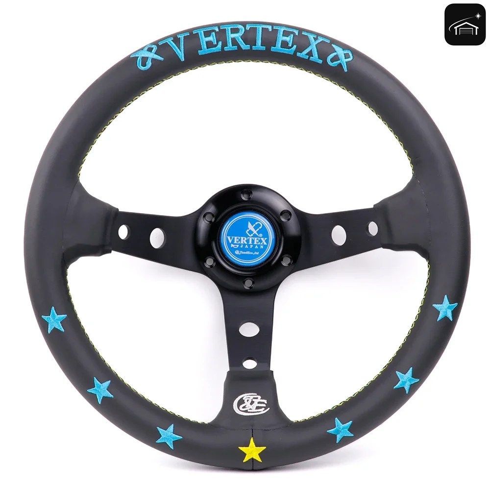 Vertex 13インチ刺繍入り本革スポーツステアリングホイール（MOMO、OMP、NRG、SPARCO、HKBハブ対応）カスタムパーツ