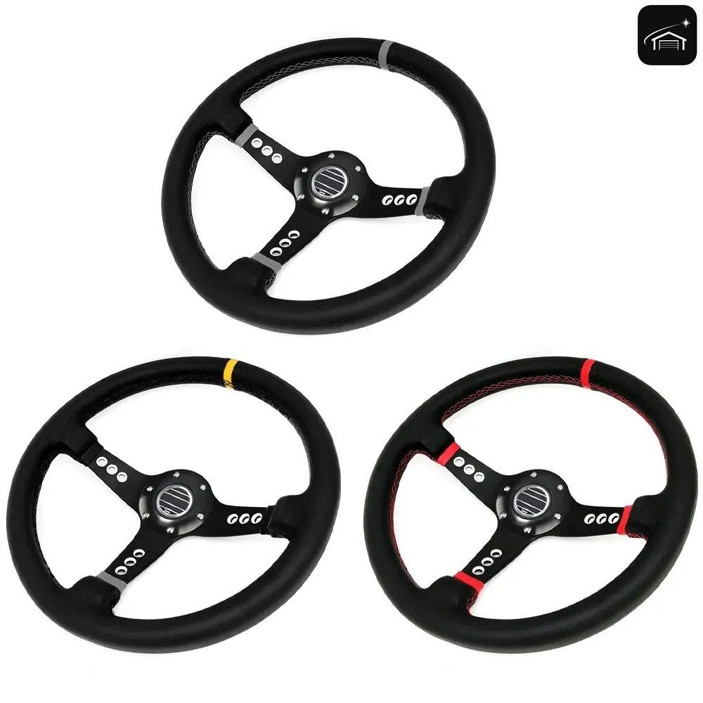 350mm/14インチ レーシングスポーツステアリングホイールアクセサリー ユニバーサル本革 NDラリーチューニング ドリフトカーステアリングホ