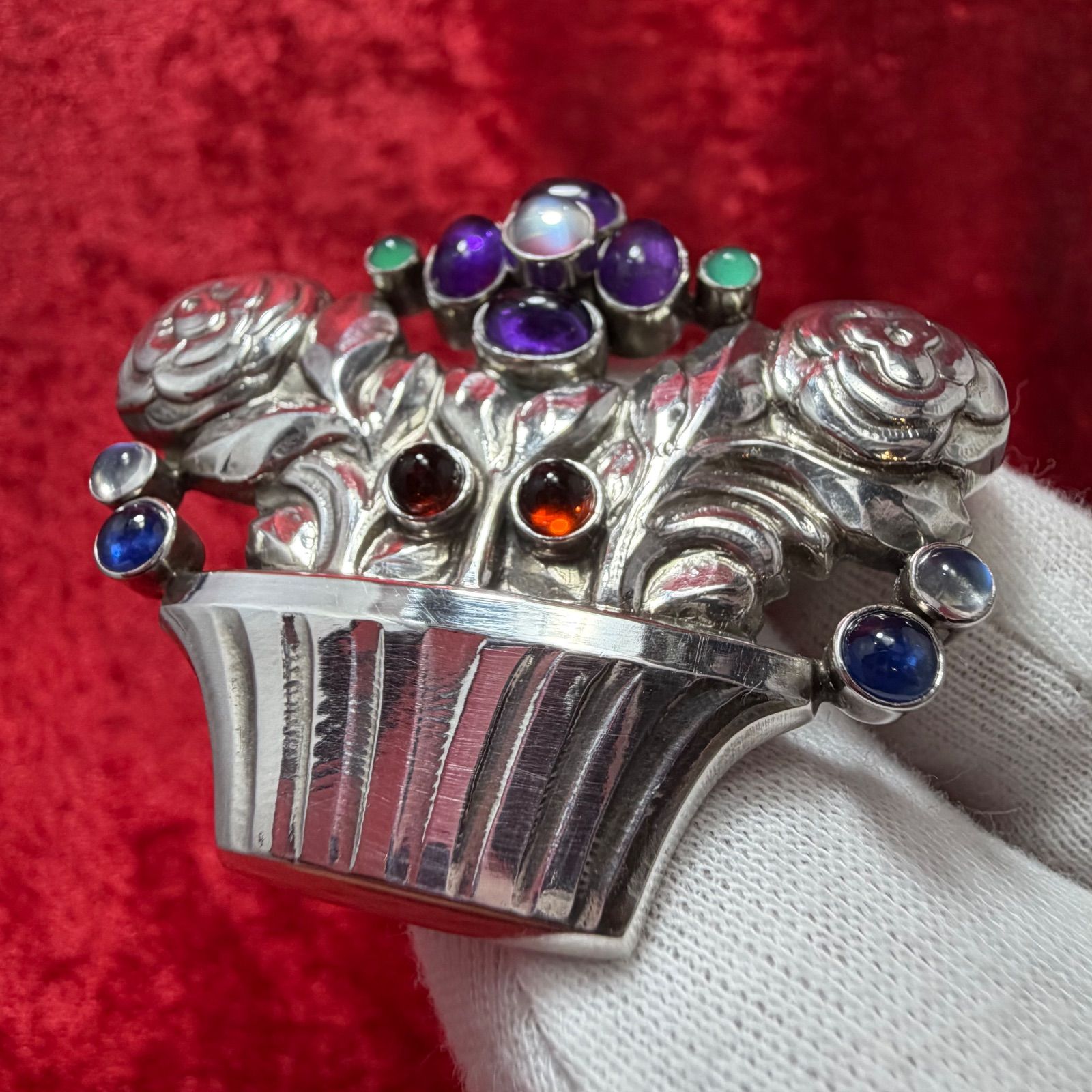 美品 希少ブローチ 花かご ♯67 ジョージジェンセン/GEORG JENSEN