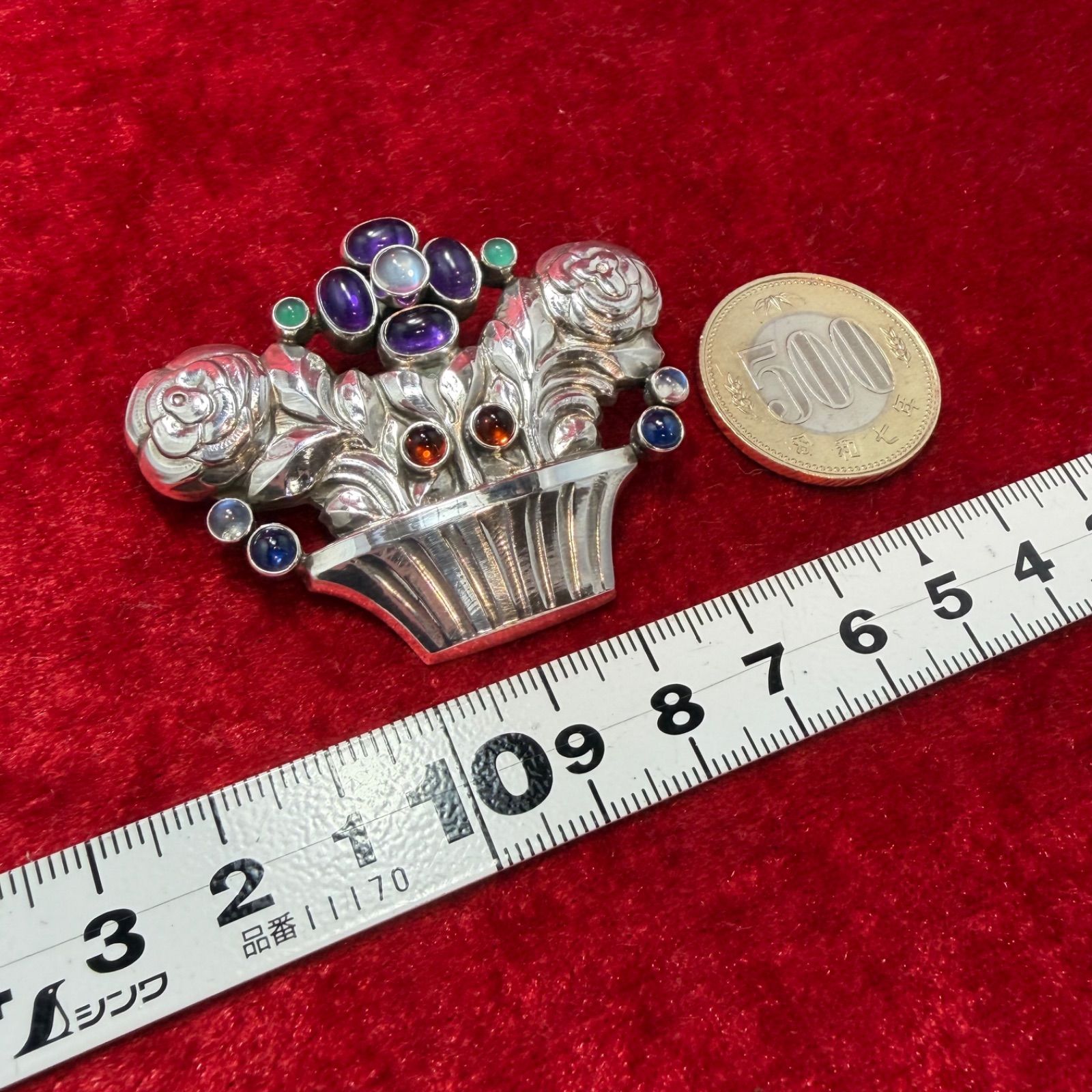 シナモン　ジョージジェンセンのビンテージブローチ＃100A チューリップ 美品 希少ブローチ 花かご ♯67 ジョージジェンセン/GEORG JENSEN
