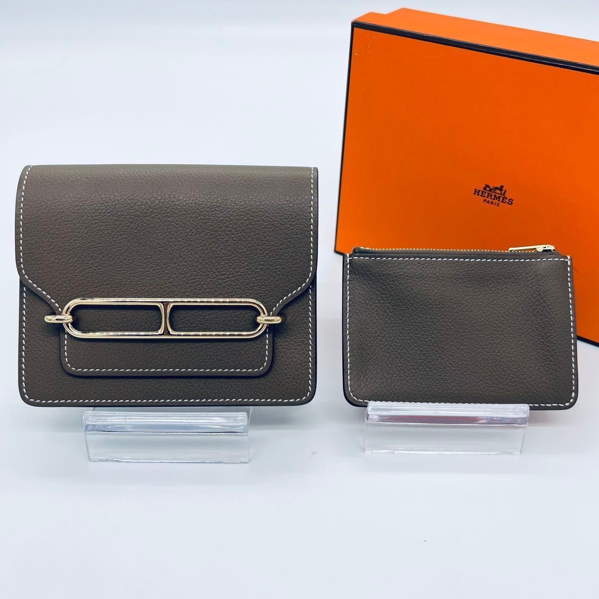 HERMES エルメス ロウリス スリム B刻印　2023年 コンパクトウォレット エトゥープ レザー