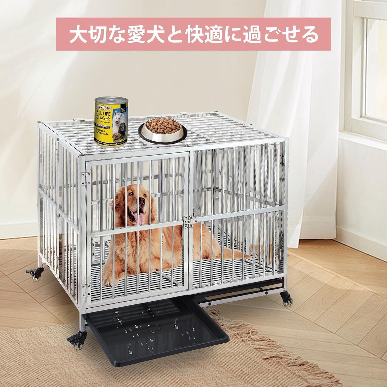 Euker（ユーカー） 犬ケージ ペットケージ 折りたたみ ステンレス製 