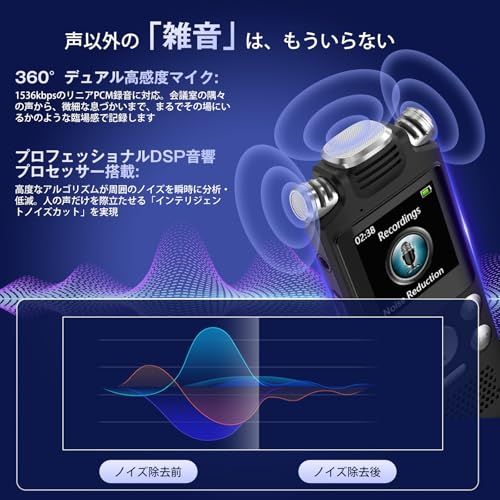【2026年革新モデル & 32GB大容量】 ボイスレコーダー ICレコーダー 小型 50時間連続録音 1536kbps 録音機 VOR音声検知 定時録音 パスワード保護 亜鉛合金製 軽量 Type-C充電 MP3プレーヤー機能付き 簡単操作 日本語説明書ys