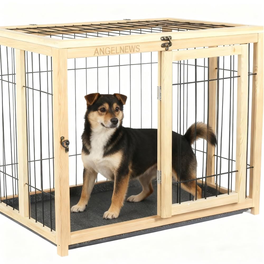 ANGELNEWS ペットケージ 小型犬 猫ハウス 室内用 折りたたみ 省スペース 屋根付 脱走防止 組み立て不要 猫舎 多頭飼い 木制 ペットサークル トレー付き お手入れ簡単 (M)