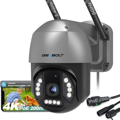 ★新品★GENBOLT 4K 防犯カメラ ワイヤレス 屋外 監視カメラ 8MP 2.4/5GhzWi-Fi PTZ自動追尾 遠隔操作 AI検知 カラー暗視 声光威嚇 双方向音声 スマホで見る IP66防水 microSD録画/クラウド保存 屋内屋外 家庭用 猫