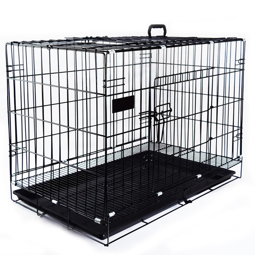 ★新品★犬用ベーシックケージペットケージ 犬 ゲージ Ｌ ペット サークル トレー付 折りたたみ式 屋根付き 小型犬 中型犬 大型犬 鳥 ウサギ 動物 ペット取手付 幅75×奥行46.5 (ブラック黒)