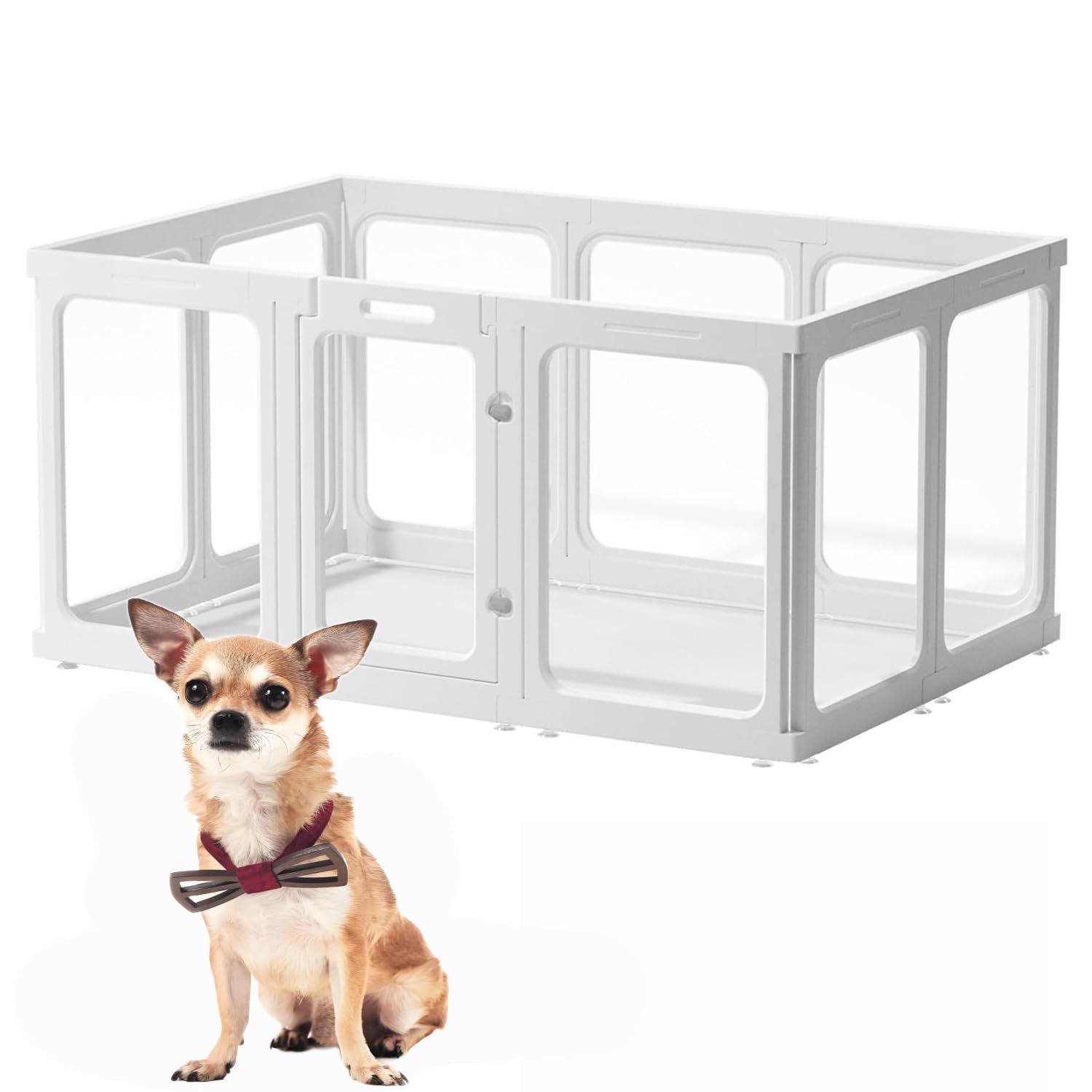 DUDULIFE ペット用サークル ペット用フェンス 中型犬 小型犬 ケージ 多頭飼い 透明 アクリル板 軽い ドア 付き 室内 広い 侵入脱走防止 プレイサークル 拡張 DIY カタチ変更可