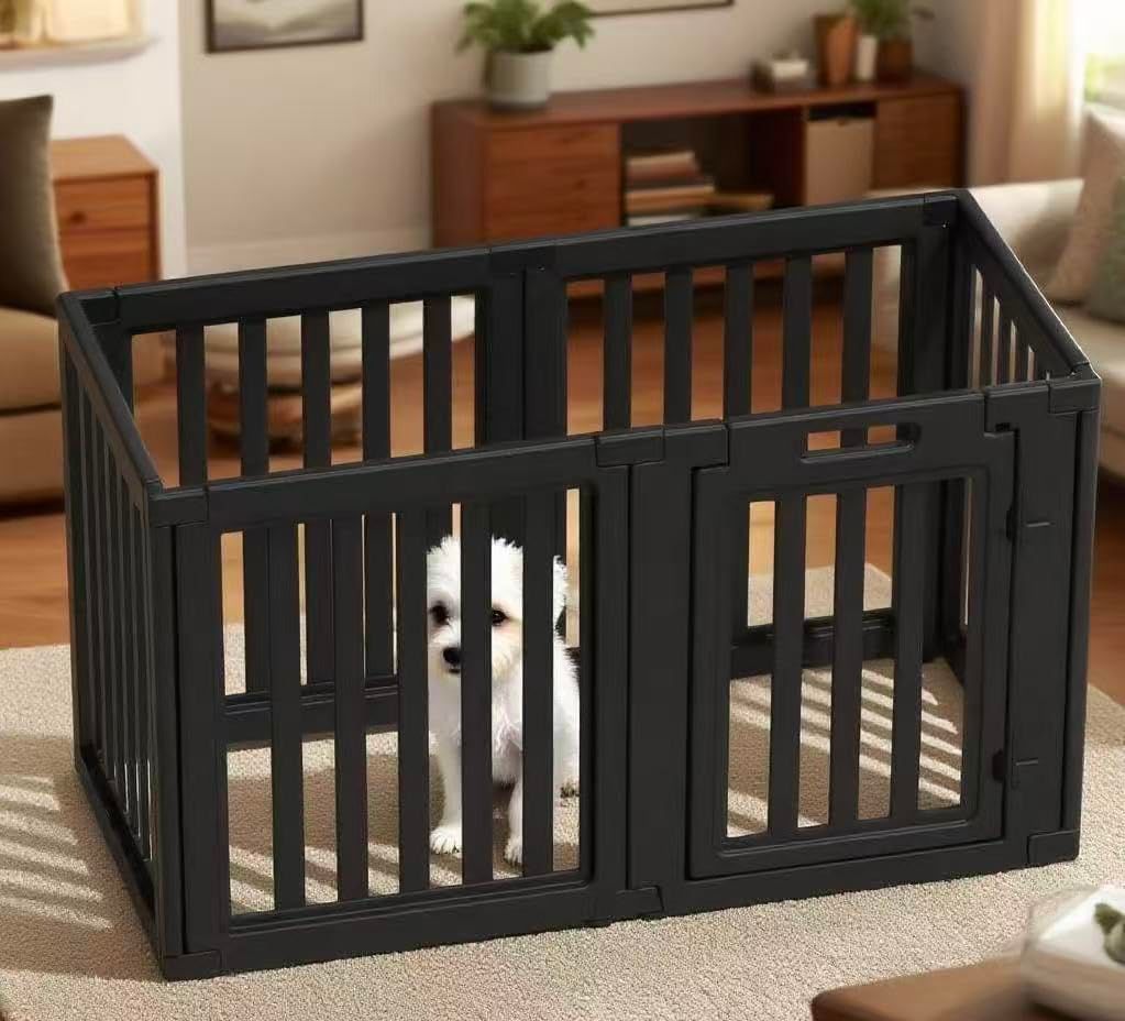 CHERIA ペットサークル ペットケージ ペットフェンス 犬用 組立工具不要 二重ロック設計 滑り止めゴム付き ブラックフレーム インテリア調デザイン【H60cm 6枚セット】