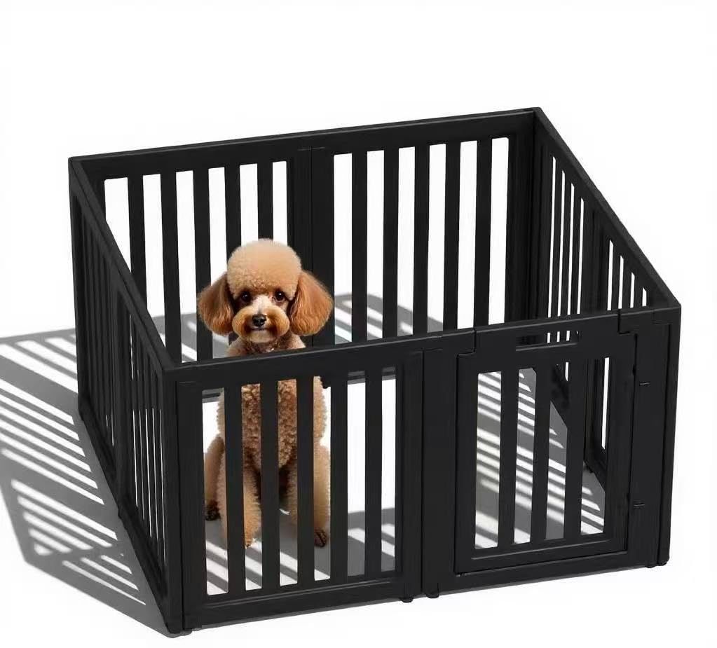 CHERIA ペットサークル ペットケージ ペットフェンス 犬用 組立工具不要 二重ロック設計 滑り止めゴム付き ブラックフレーム インテリア調デザイン【H60cm 8枚セット】