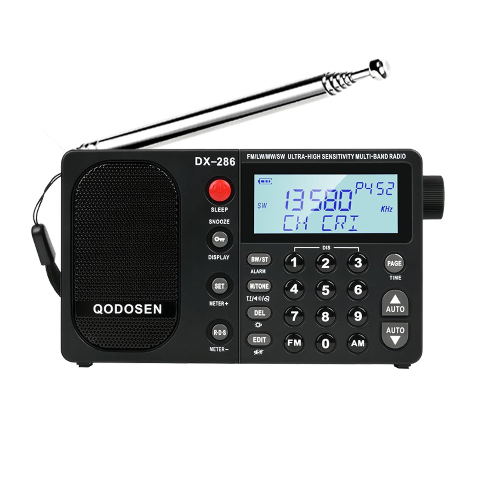 DX-286ラジオ小型,超高性能FM/LW/AM/短波 ステレオ家用?外携帯高感度ラジオ, ポケットに入る/ TEF6686 ??芯/付き目覚まし時計t