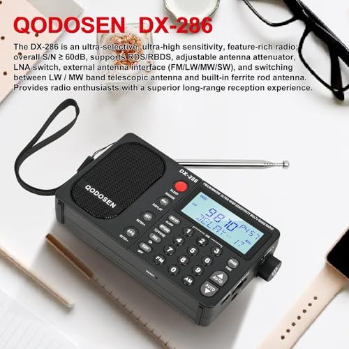 DX-286ラジオ小型,超高性能FM/LW/AM/短波 ステレオ家用?外携帯高感度ラジオ, ポケットに入る/ TEF6686 ??芯/付き目覚まし時計t