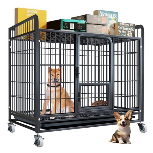 Areden 犬のケージ 犬 サークル ペットサークル 屋根付き (1層-（L） 95*62*90CM/ブラック) ペットケー ジ 組立簡単 掃除簡単 脱出防止 耐久性 多機能 室内外兼用