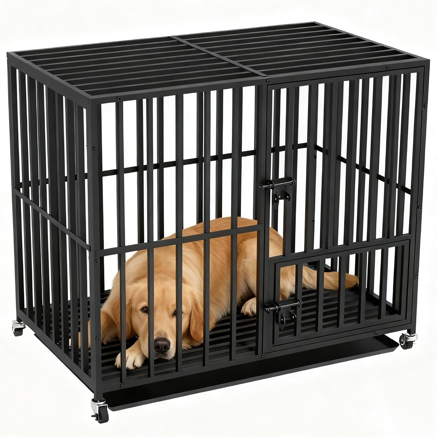BingoPaw 犬 ケージ ペットサークル 小型犬 大型犬 クレート 中型犬 室内 犬用サークル 屋根付き 頑丈 キャスター付き 移動 Lサイズ
