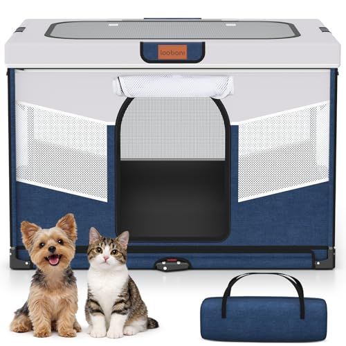 LOOBANI 折りたたみ式 ペットサークル 収納バッグ付き 組み立て不要 猫 犬用 ケージ 持ち運び コンパクト アウトドア 旅行 災害対策 室内 屋外 (ブルー)