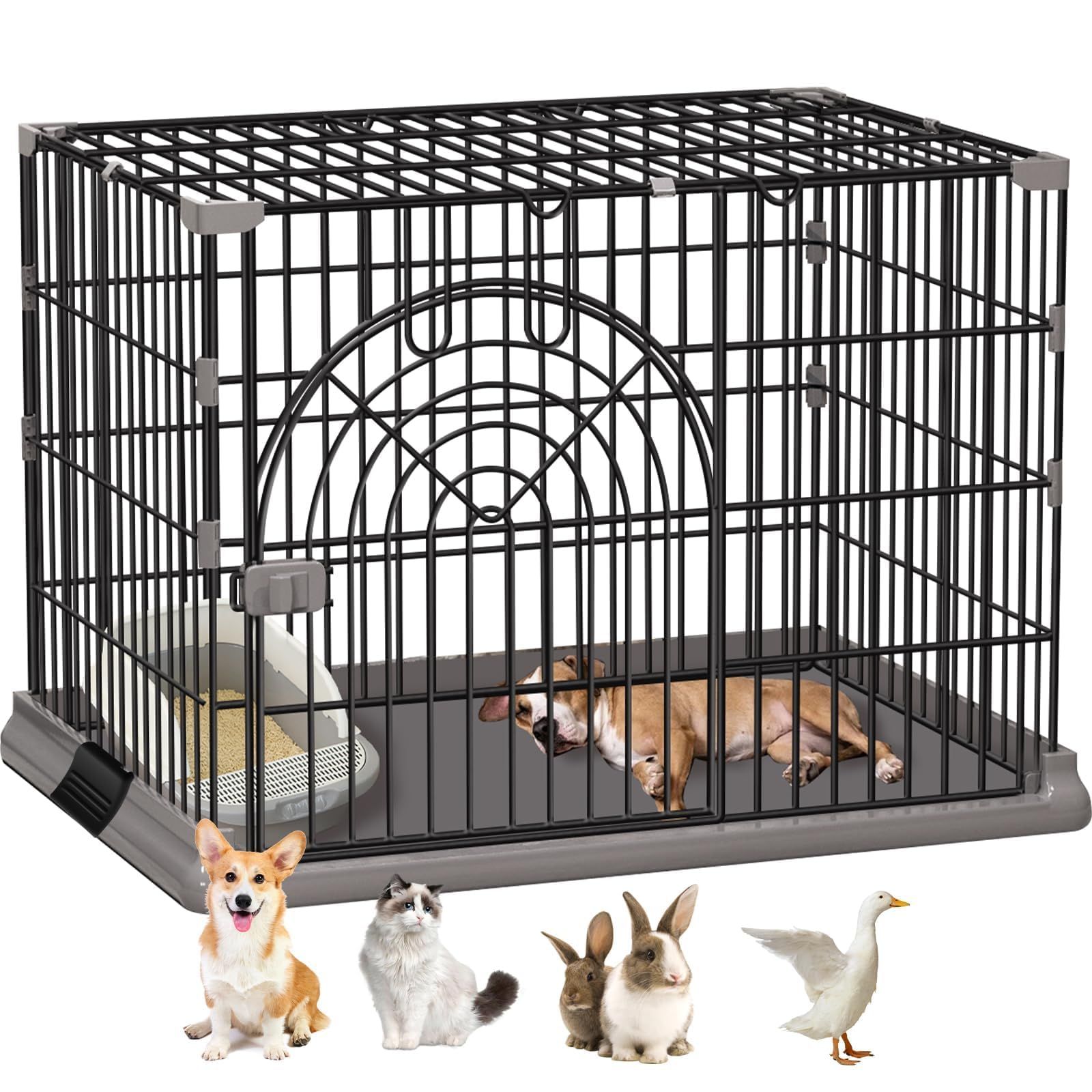 Areden 犬のケージ 犬 サークル ペットサークル 1段 (屋根面付き- 76*50*45cm-グレー) ペットケージ 組立簡単 掃除簡単 犬用 脱出防止 室内外兼用 軽量である ペット用品