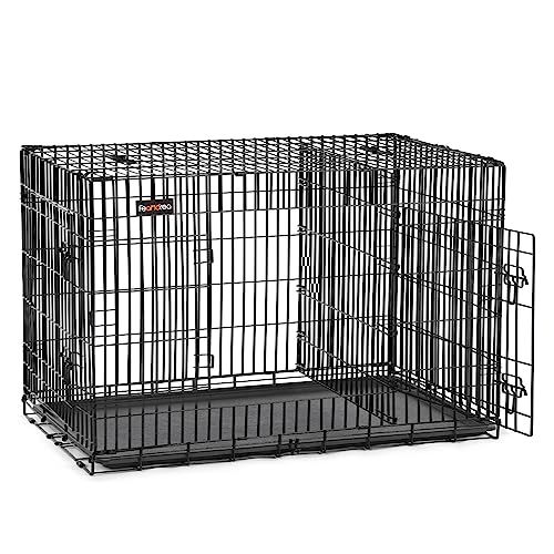 FEANDREA ペットケージ 犬 ケージ 仕切りドア付き 室内外兼用 犬 猫 107 x 70 x 77.5cm 引き出しトレー付き 折り畳み式 持ち手【107L x 70W x 77.5H cm】