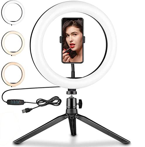 Ring Light, 10 inch desktop tripod stand, smartphone clip type, 3 color modes, 10-level dimming, 3000-6500K auxiliary lighting, shooting light set, 360 degree rotation, high brightness selfie, smartphone camera, ring light for web conference/online class/video/live broadcast/selfie/beauty m