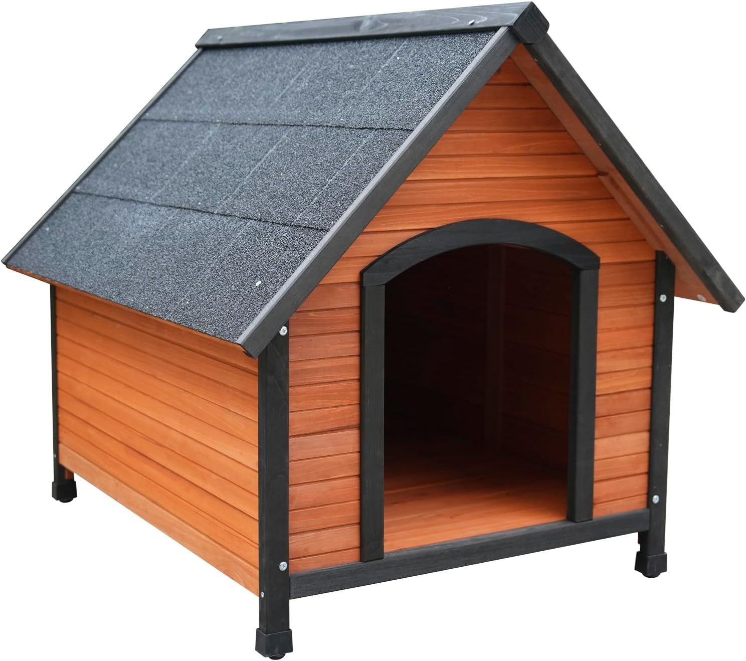 木製犬小屋 中型犬用 アスファルト屋根 天然杉材 木製 犬小屋 犬舎 屋外用 中型犬対応 アスファルト屋根 防水