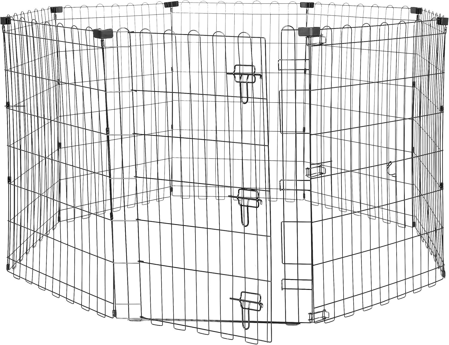 ベーシック ペットサークル ペットフェンス 犬用 折りたたみ可能 金属製 ゲート付き パネル8枚 150 x 150 x 91cm 八角形 ブラック