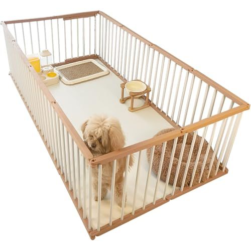 Essgudo ペットフェンス 犬 ゲージ 小型犬 サークル 室内 ペットサークル 室内用ドッグゲート 自由に組み立て可能な柵 中小型犬用脱走防止フェンス 組み立て簡単 ブラウン 93【木色 12枚】