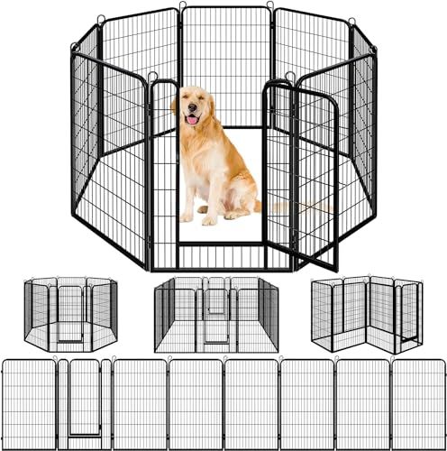 Dinah Alsop ペットフェンス 中大型犬用— ペットケージ パネル8枚 ペットサークル 四角ポール 折り畳み式 トレーニングサークル スチール製 複数の組み合わ【高さ80cm-8枚 ブラック】 12,624円