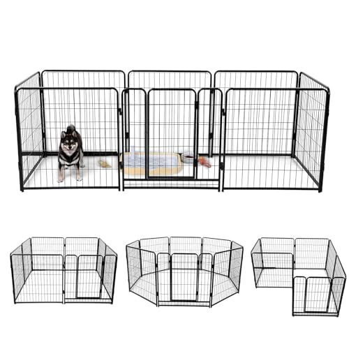 KIRATAKU 大型犬 サークル スチール製 ペットサークル 犬用サークル 犬用フェンス 犬 ゲージ 大型 室内 60/80/98CM 室外兼用 折り畳み式 組立簡単【高さ60CM 8枚 ブラック】