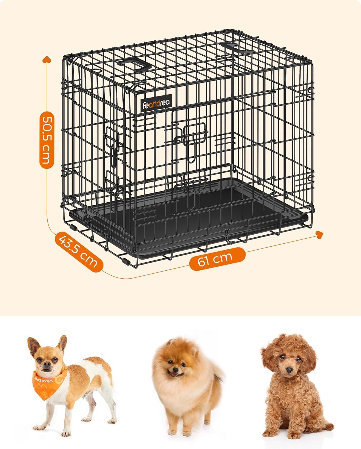 FEANDREA ペットケージ 犬用ケージ 小型犬用 61×43.5×50.5cm 室内外