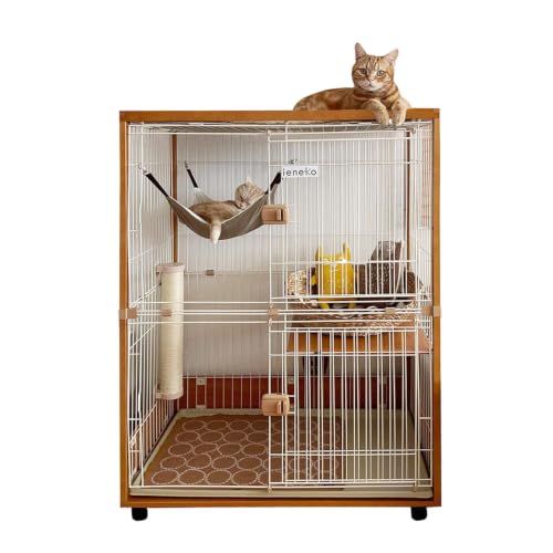公式】 ieneko 猫 ケージ 2段 キャットケージ 木製｜大型｜ワイド