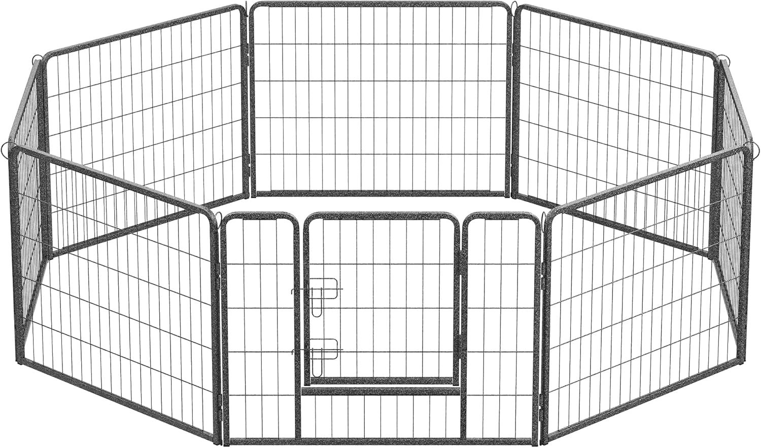 FEANDREA ペットフェンス 中型犬用 小型犬用 ペットサークル 折り畳み式 カタチ変更可 スチール製 犬ゲージ 複数連結可能 パネル8枚 室内外兼用 ドッグサーク【高さ60cm - 8枚グレー】
