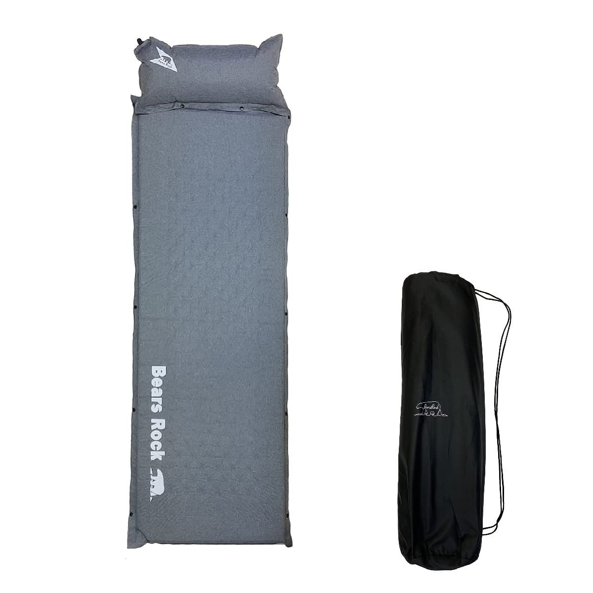 Bears Rock ベアーズロック キャンプ マット 厚さ 5cm 自動膨張式 インフレーターマット フィットキーパー Fit Keeper MT-105F (ブラックｘ杢グレー)★m