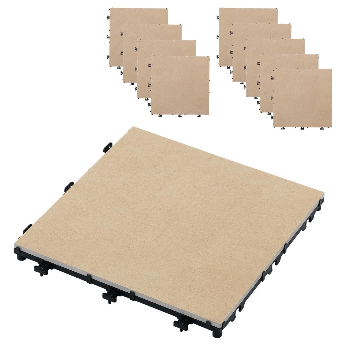 ぼん家具 ジョイントタイル 陶器 10枚セット 29.5×29.5cm ジョイント式 タイル パネル 屋外用 ベランダ バルコニー 玄関 庭 Aオフホワイト★m