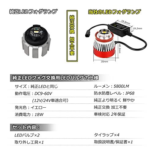N★OPPLIGHT 純正LEDフォグ交換用 L1B LED フォグランプ 黄色 イエロー 車検対応 爆光 5800LM 純正交換 ポン付け ハイエース7型 クラウン220系 カローラツーリング/スポーツ/クロス 50プリウス後期 ハリアー8 ca551262