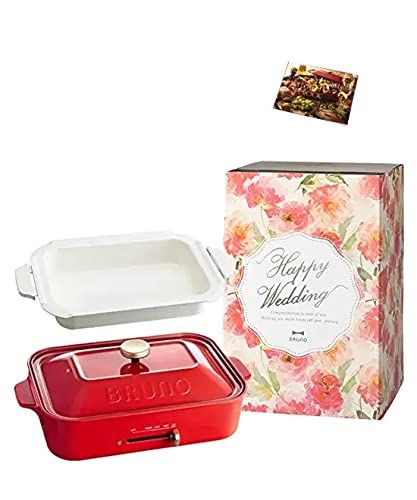 BRUNO ブルーノ コンパクトホットプレート 本体 プレート3種 たこ焼き セラミックコート鍋 平面 焼肉 結婚祝い スリーブ レシピブック 付き レッド Red 赤 おしゃれ かわいい これ1台 一台 蓋 ふた付き 1200w 温度調節 洗いやすい 1人