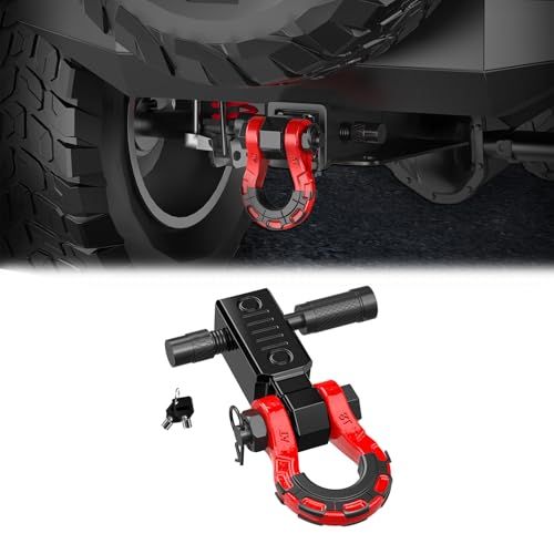 車 シャックルヒッチレシーバー 牽引フック 8ton トレーラー ヒッチ フック アルミニウム合金製 8トン牽引力 カート トラック オフロード キャンピング 保護カバー付き 防錆 救助 弓型 (レッド)★m