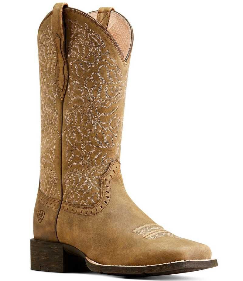 アリアト レディース シューズ ブーツ・レインブーツ レザー Ariat Womens Round Up Remuda Leather Western Mid Boots Brown ブラウン
