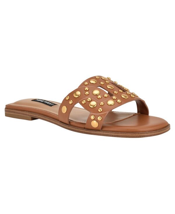 ナインウェスト レディース シューズ スリッポン・ローファー サンダル Nine West Womens Gomaz Embellished Flat SlipOn Sandals Light Bro
