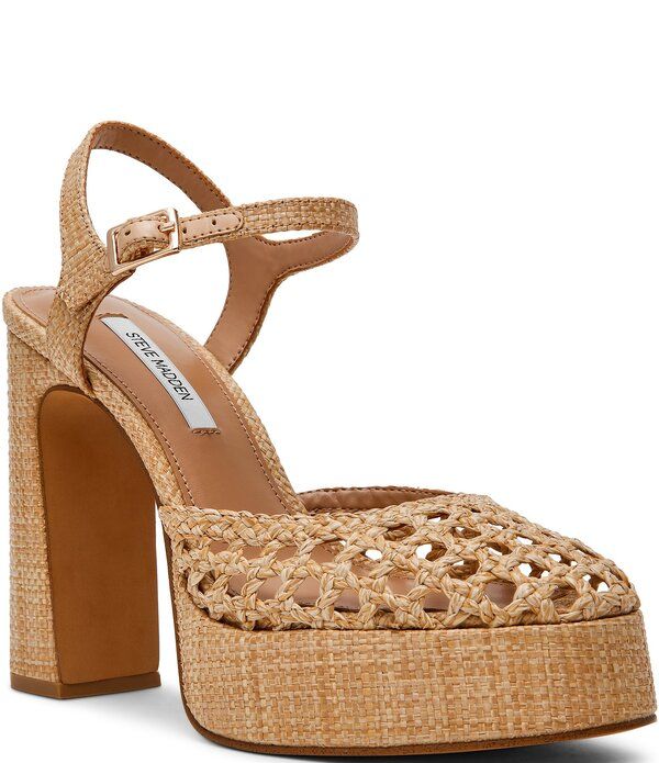 スティーブ マデン レディース シューズ ヒール プラットフォーム Steve Madden Lexie Raffia Block Heel Platform Dress Pumps Natural