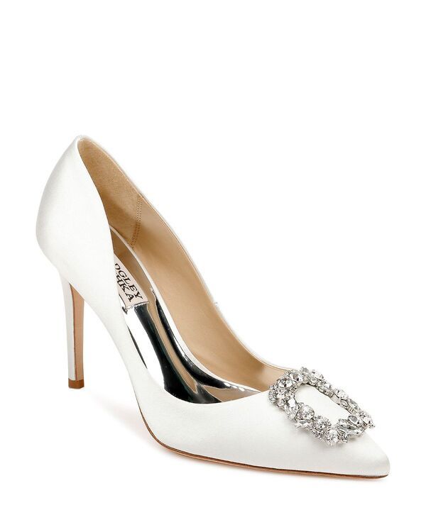 バッジェリーミシュカ レディース シューズ パンプス Badgley Mischka Womens Cher Crystal Buckle Pumps White Satin ホワイト
