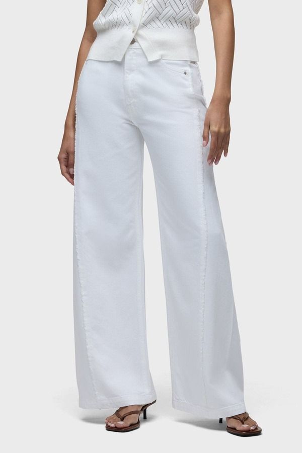 ハドソンジーンズ レディース ボトムス レギンス ワイドレッグ Hudson Jeans Jodie Frayed Seam Loose Wide Leg White ホワイト