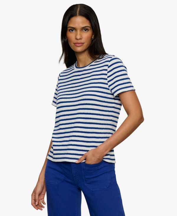 サンクチュアリー レディース トップス Tシャツ クルーネック Sanctuary Womenstriped Crewneck Textured TShirt Riviera Stripe ストライプ