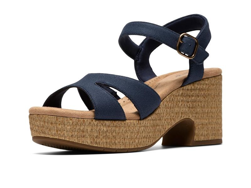 クラークス レディース シューズ ヒール Clarks Nerisa Twist Navy Canvas ネイビー
